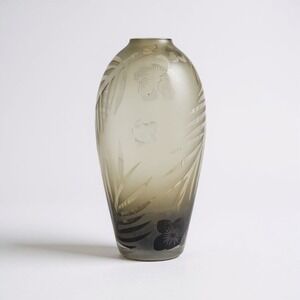 Michael Weems Signed 2006 Etched Art Glass Vase 10" Floral Hand Blown Artist